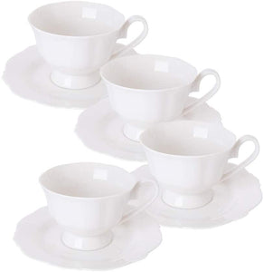 Eileen's Reserve New Bone China Pure White Teacup and Saucer, Set of Four