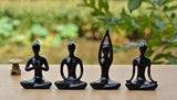 OwMell Lot of 4 Meditation Yoga Pose Statue Figurine Ceramic Yoga Figure Set Decor (Black Set)