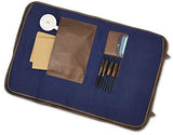 One Selva Professional Knife Bag - 17 Slots - Canvas + Blue & Brown Faux Leather - Handles + Carrying Strap - Extra Personal Pocket- Chef Utensil Holder - Travel Roll Bag Only - Kitchen Organizer