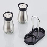 Salt and Pepper Shakers, Stainless Steel with Glass Bottle, Set of 2