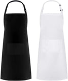 Syntus 2 Pack Adjustable Bib Apron Waterdrop Resistant with 2 Pockets Cooking Kitchen Aprons for Women Men Chef, Black