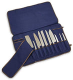 One Selva Professional Knife Bag - 17 Slots - Canvas + Blue & Brown Faux Leather - Handles + Carrying Strap - Extra Personal Pocket- Chef Utensil Holder - Travel Roll Bag Only - Kitchen Organizer