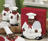 ACK African American, Black Happy Bistro Chef Hand Painted Ceramic Table Top Set, 89025/28