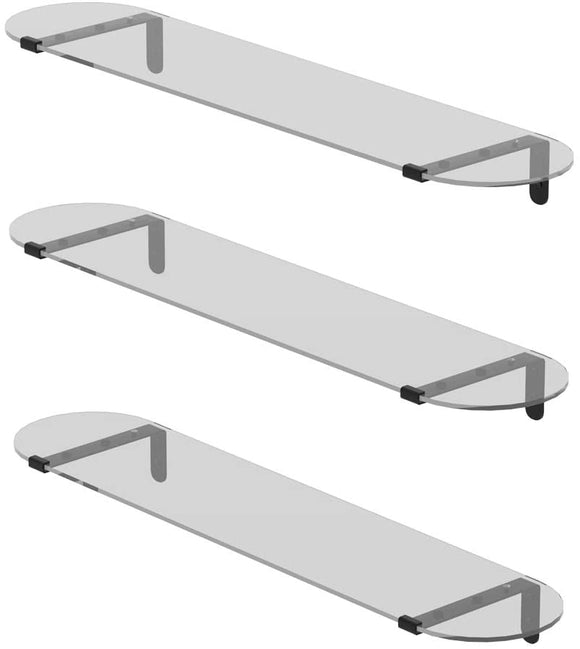 whitebeach Glass Shelf Bathroom,Set of 3 Glass Shelves Floating Wall Shelf Display Ledges – Storage for Bedroom, Living and Hallway (Hardware Included)