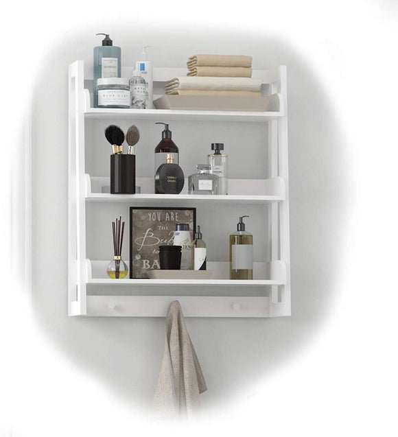 UTEX 3 Tier Bathroom Shelf Wall Mounted with Towel Hooks, Bathroom Organizer Shelf Over The Toilet (White)