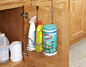 Kitchen Details Kitchen Cabinet Door Hanging Organizer Basket, Holds Bottles, Sponges, Cleaning Products, 1 Tier Medium, Chrome