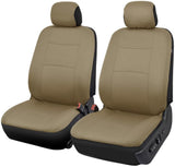 BDK OS-309-AB Tan Trim Black Car Seat Covers Full 9 Piece Set, Sleek & Stylish, Split Option Bench 5 Headrests Front & Rear Bench, Beige