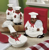 ACK African American, Black Happy Bistro Chef Hand Painted Ceramic Table Top Set, 89025/28