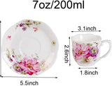 GY 12 PCS Tea Set - 7oz New Bone China tea Cups and Saucers with Pink Flower Pattern Porcelain Cups for Mocha Cappuccino Tea and coffee