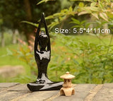 OwMell Lot of 4 Meditation Yoga Pose Statue Figurine Ceramic Yoga Figure Set Decor (Black Set)