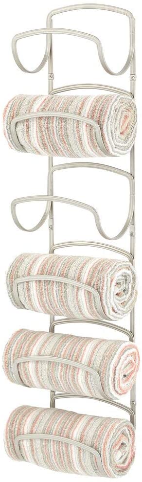 mDesign Bathroom Small Towel Rack Holder & Organizer - Six Levels - Modern Decorative Wall Mount Storage of Washcloths, Hand Towels - Satin