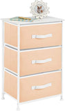 mDesign Vertical Dresser Storage Tower - Sturdy Steel Frame, Wood Top, Easy Pull Fabric Bins - Organizer Unit for Bedroom, Hallway, Entryway, Closets - Textured Print, 3 Drawers - Light Pink/Rose Gold