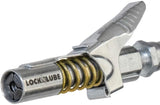 Grease Gun Coupler locks onto Zerk fittings. Grease goes in, not on the machine. World's best-selling original locking grease coupler. Rated 10,000 PSI. Long-lasting rebuildable tool.