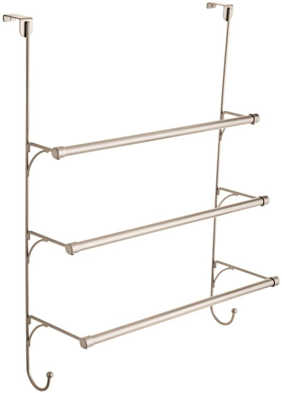 Franklin Brass Over The Door Triple Towel Rack with Hooks, Satin Nickel Bathroom Towel Holder, Bathroom Accessories, 193153-FN