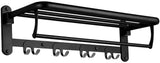 HOONEX Foldable Towel Rack for Bathroom Wall Mounted, with Towel Hooks and Adjustable Towel Bar, 304 Stainless Towel Holder, 24-Inch Bathroom Towel Shelf, Black