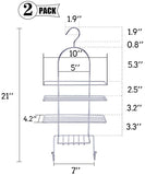 Shower Head Caddy Hanging Bathroom Shower Rack Storage Organizer Shelf Rustproof Shampoo Holder Stainless Steel Shower Accessories, Kitchen Pantry Rack, 22''x10.5''x5'', Silver, 2-Pack