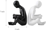 Ceramic Reading Bookend 1 Pair,Decorative Figurine Accent Piece for Home,Office,Table and Desk Decor (White and Black)