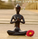 OwMell Lot of 4 Meditation Yoga Pose Statue Figurine Ceramic Yoga Figure Set Decor (Black Set)