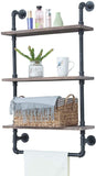 Industrial Bathroom Shelves Wall Mounted 2 Tiered,Rustic 24in Pipe Shelving Wood Shelf with Towel Bar,Farmhouse Towel Rack,Metal Floating Shelves Towel Holder,Iron Distressed Shelf Over Toilet