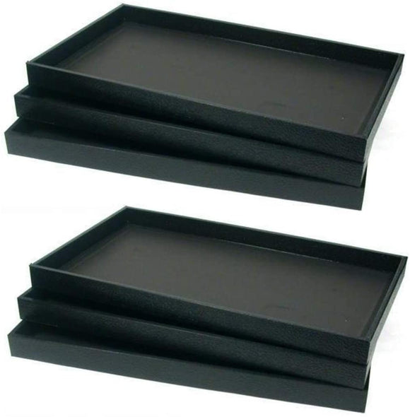 6-Piece 1-Inch Deep Black Full Size Plastic Stackable Jewelry Tray 14 3/4 X 8 1/4 X 1H