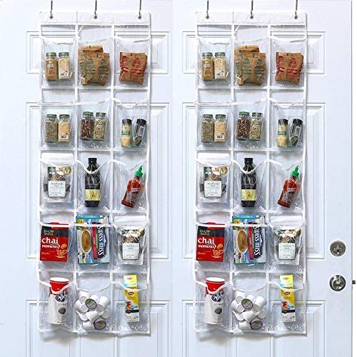 Over The Door Hanging Organizer - 15 Crystal-Clear Pockets and 3 Metal Hooks - Pantry Organizer and Kitchen Storage Unit