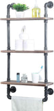 Industrial Bathroom Shelves Wall Mounted 2 Tiered,Rustic 19.68in Pipe Shelving Wood Shelf with Towel Bar,Farmhouse Towel Rack,Metal Floating Shelves Towel Holder,Iron Distressed Shelf Over Toile