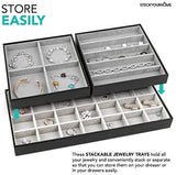 Stock Your Home Jewelry Trays for Drawers, Stackable Jewelry Trays for Earring Necklace Jewelry Storage, Jewelry Organizer for Women, Faux Leather Exterior, Soft Felt Interior, Set of 3, Black