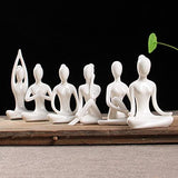 OwMell Lot of 4 Meditation Yoga Pose Statue Figurine Ceramic Yoga Figure Set Decor (Black Set)