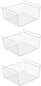 3 PACK Under Shelf Basket Kitchen Cabinet Organizer Storage, Slides Under Wire Shelves for Counter Pantry Desk Bookshelf, Easy to Install-White