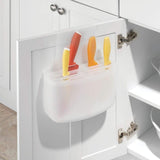 mDesign Plastic Over Cabinet Door Storage Organizer Bin for Kitchen, Pantry, Hang Outside or Inside Door - Holds Knives, Utensils, Scissors, Large - Clear