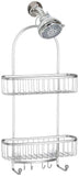 mDesign Large Metal Bathroom Tub & Shower Caddy, Hanging Storage Organizer Center with Built-in Hooks and Baskets on 2 Levels for Bathroom Showers, Stalls, Bathtubs - Silver