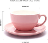 Coffeezone Latte Art Cup and Saucer, Latte & Cappuccino Mate for Coffee Shop and Barista (Glossy Pink, 10.5 oz)