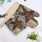 Chic Decor Home Set of Oven Mitt and Pot Holder Western Texas Star on Barn Wood Kitchen Mittens Heat Resistance Non-Slip Surface for Kitchen BBQ Cooking Baking Grilling,Retro