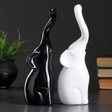 White Black Elephant Figurines with Trunk Up 10 in - Polystone Ceramic Stacked Elephant Statuettes Home Decor Shelf Accent - Rojos Blancos Par De Suerte Enamorados Elefantes para El Hogar Decoracion