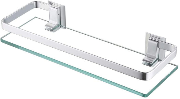 KES Aluminum Bathroom Glass Shelf Tempered Glass Rectangular 1 Tier Extra Thick Silver Sand Sprayed Wall Mounted, A4126A