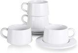 Kanwone Porcelain Stackable Cappuccino Cups with Saucers - 8 Ounce for Specialty Coffee Drinks, Cappuccino, Latte, Americano and Tea - Set of 4, White