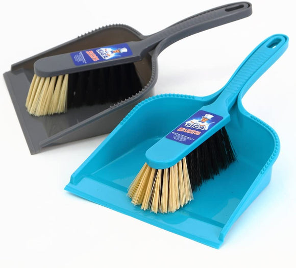 MR. SIGA Dustpan and Brush Set, Pack of 2 Set, Blue & Grey