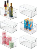 mDesign Stackable Plastic Kitchen Pantry Cabinet, Refrigerator or Freezer Food Storage Bins with Handles - Organizer for Fruit, Yogurt, Squeeze Pouches - Food Safe, BPA Free, 10" Long, 6 Pack - Clear