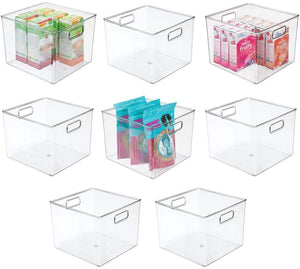 mDesign Plastic Kitchen Pantry Cabinet, Refrigerator or Freezer Food Storage Bins with Handles - Organizer for Fruit, Yogurt, Snacks, Pasta - Food Safe, BPA Free, 6" Wide, 8 Pack - Clear