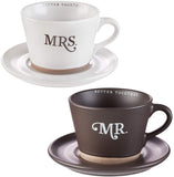 Mr. and Mrs. Better Together Brown/Cream Ceramic Coffee/Tea Mug Set for Couples | His and Hers Inspirational Design Better Together Collection | Dishwasher and Microwave Safe Mug and Saucer Boxed Set