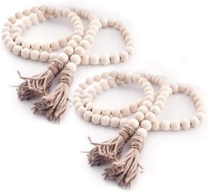 58in Wood Beads Garland Farmhouse Beads - Natural Prayer Wood String Beads Decorative Beads for Wall Hanging Vase Handle Door Decor