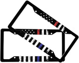 CEZEHAJI Black License Plate Frames American Flag Holder Cover Car Exterior Accessories Blue Red Personalized Aluminum Tag with 4 Holes and Screws 2 Pieces