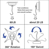 Swivel Swing Magnetic Hooks,Strong Heavy Duty Neodymium Magnet Hooks - Great for Your Refrigerator and Other Magnetic Surfaces - Pack of 6, 67.5mm(2.66in) in Length, 25mm(0.98in) in Diameter