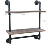 Industrial Pipe Bathroom Shelves Wall Mounted 2-Shelf,Rustic Pipe Shelving Wood Shelf with Towel Bar,Pipe Floating Shelves Towel Holder