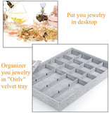 Oirlv 24 Grid Ice Velvet Jewelry Drawer Organizer Tray Stackable Jewelry Trays Removable Dividers for Rings Earring Storage Display