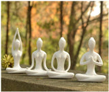 OwMell Lot of 4 Meditation Yoga Pose Statue Figurine Ceramic Yoga Figure Set Decor (Black Set)