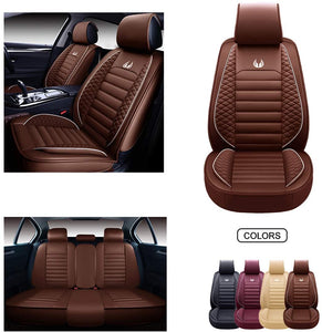 OASIS AUTO OS-011 Leather Car Seat Covers, Faux Leatherette Automotive Vehicle Cushion Cover for Cars SUV Pick-up Truck Universal Fit Set for Auto Interior Accessories (Front ONLY, TAN)