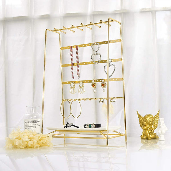 Jewelry Organizer, MORIGEM 5 Tier Jewelry Stand, Decorative Jewelry Holder Display with White Tray for Necklaces, Bracelets, Earrings & Rings, Gold