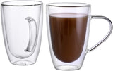 CnGlass Cappuccino Glass Mugs 8.1oz,Clear Coffee Mug Set of 2 Espresso Mug Cups,Double Wall Insulated Glass Mug with Handles(Latte Glasses,Tea)