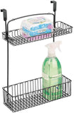 mDesign Metal Farmhouse Over Cabinet Kitchen Storage Organizer Holder or Basket - Hang Over Cabinet Doors in Kitchen/Pantry - Holds Dish Soap, Window Cleaner, Sponges - Graphite Gray